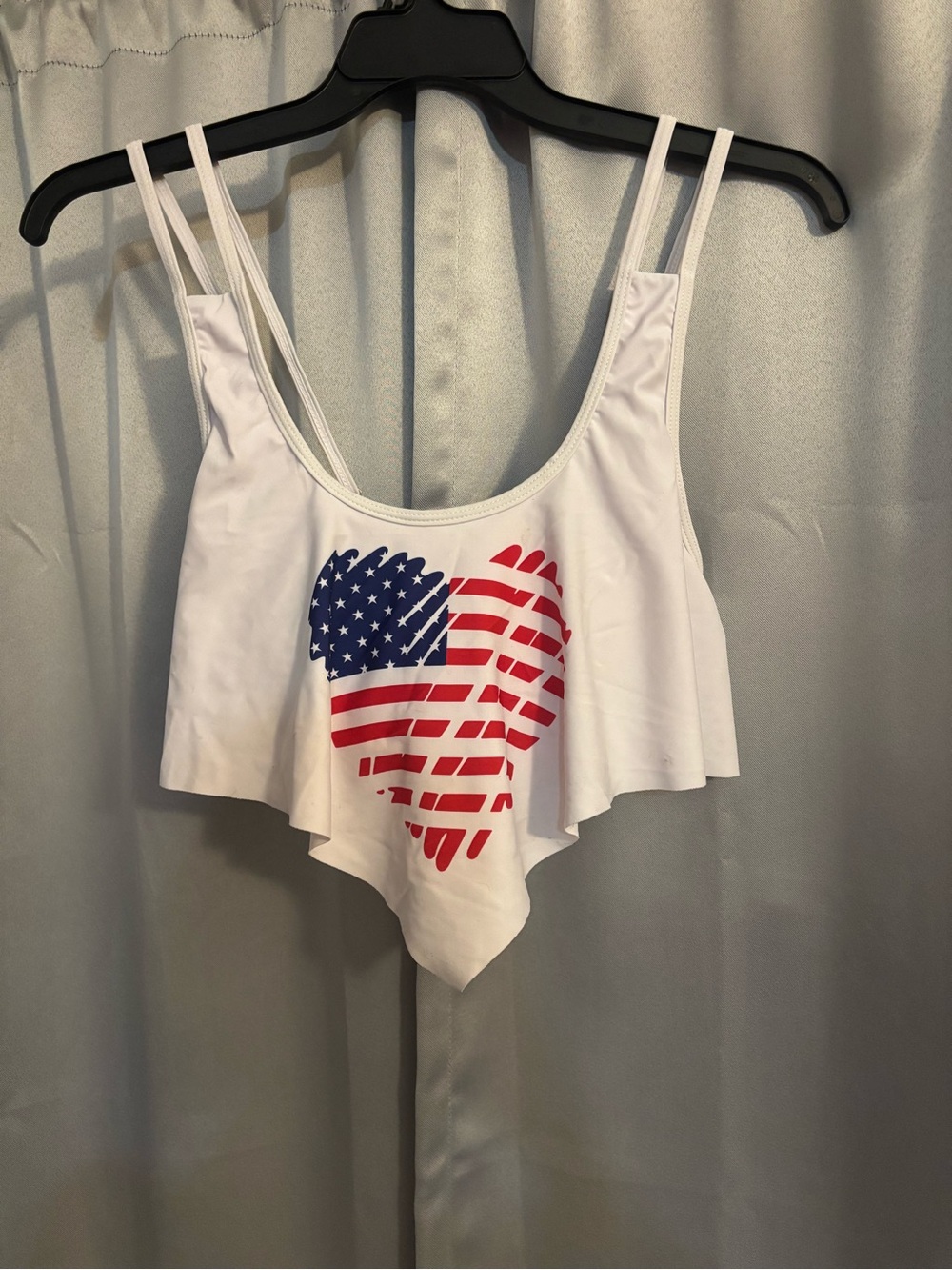 White Women's Bikini Top with American Flag Heart Graphic